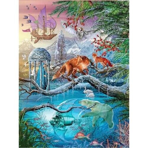 5D DIY Full Round Diamond Painting Fox &Bear& Swan& Owl Cross Stitch 3D Embroidery Animal Paradise Mosaic Home Decor Art Y595
