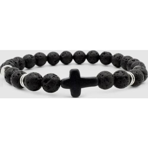 8mm wgf42 cross turquoise white Howlite elastic adjusted black volcanic lava Bracelet Stone bead essential oils diffuser