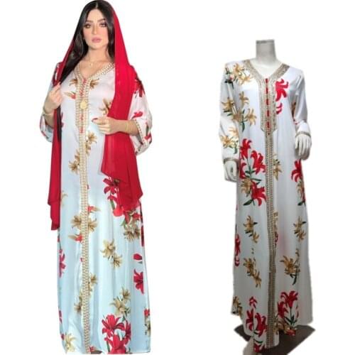 Abaya Fashion Muslim Women Hijab Dresses Long Sleeve Robe African Female Floral Pattern Party Gowns Arab Djellaba Dubai Caftan
