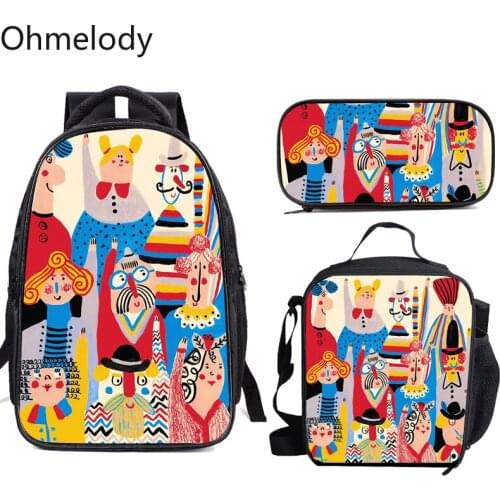 Brazil Illustration Prints Children 3pcs School Backpacks Insulation Cooler Lunch Box Pencil Case Lovely Schoolbag Kids Bookbag