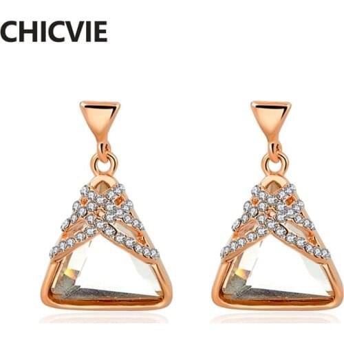 CHICVIE New Charm Triangle Imitation Dangle Earrings For Women Brand Crystal Fashion Jewelry Making Gold Drop Earings Ser160013