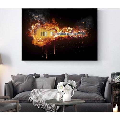 Electric Guitar Oil Painting Canvas Abstract Guitar Posters and Prints Cuadros Wall Art Pictures for Living Room Home Decoration