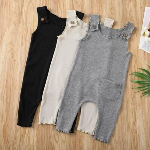 Cotton Newborn Baby Boy Girl Summer Clothes Solid Sleeveless Romper Long Jumpsuit Outfit 0-18M Pocket Clothes Sunsuit Knittted