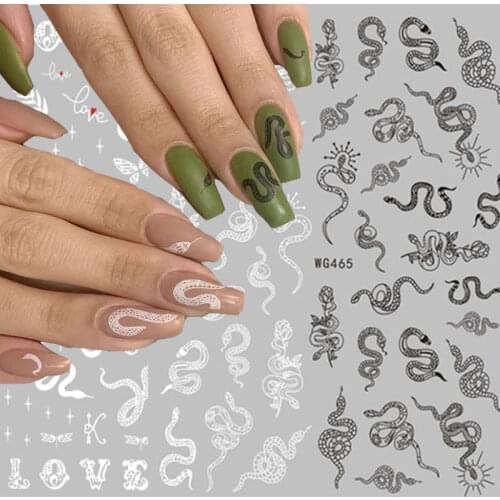 Personality Nail Art Sticker Dragon and Snake Printing White Black Color 3D Manicure Beauty Tools Self Glue Nail Decals HOT