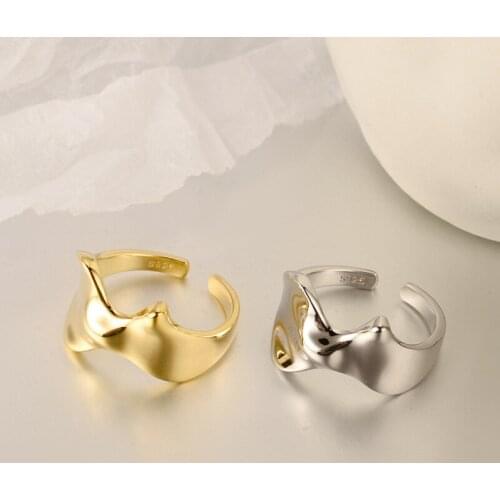 Korean version of sterling silver irregular smooth ring female ins temperament personality S925 silver ring opening jewelry