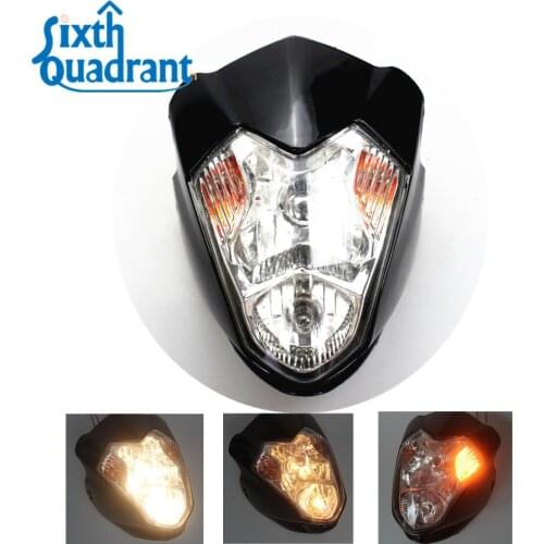 Motorcycle Bike Fairing Streetfighter Headlight with Turn Signal Indicator Universal for Honda Yamaha Suzuki Black