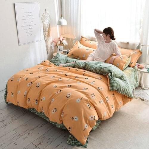 2020 New Style Sanding Bed Sheet Hat 4-Piece Simple Bed 4-Piece Home Textile Full King Single Queen bed set