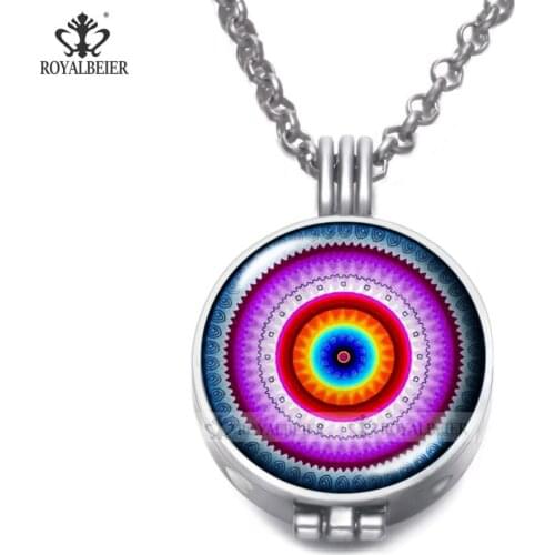 RoyalBeier Ethnic Style 3D Perfume Pendant Necklace Pattern Print Essential Oil Aroma Diffuser Necklace With Pads