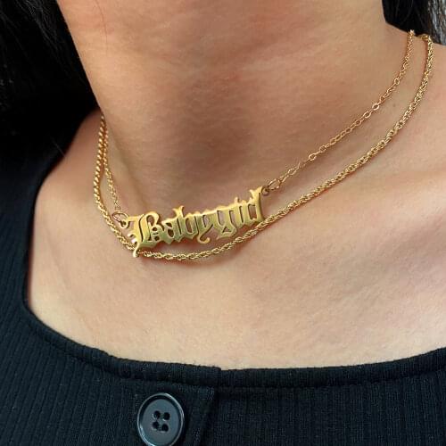Punk Gold Color Babygirl Letters Pendants Choker Necklace For Women Layered Initial Metal Twisted Rope Clavicle Chain Jewelry