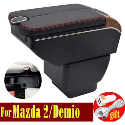 For Mazda 2 Demio Mazda2 Armrest box Double doors open 7USB Centre Console Storage Box Arm Rest