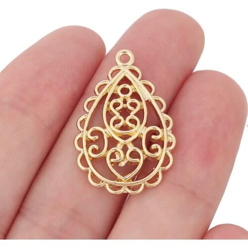 20 x Gold Color Hollow Filigree Water Drop Charms Pendants Boho Bohemia for Earring DIY Jewelry Making Accessories 30x20mm