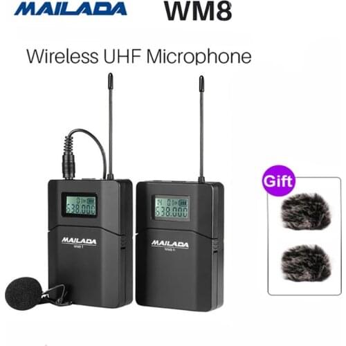 Mailada Professional UHF Wireless Lavalier Lapel Microphone System Bodypack Transmitter Lapel Mic Receiver for DSLR Smartphone