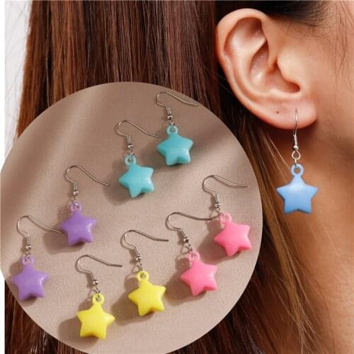 Simple Design Candy Color Lovely Star Heart Drop Earrings For Women Fashion Cute Ear Cuff Piercing Dangle Earring Girls Jewelry
