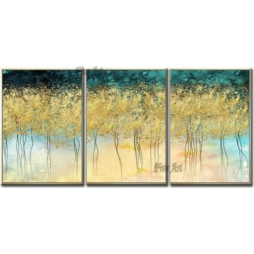 Modern Gold Tree Home Decor Oil Painting 3 Panels Canvas Wall Art Unframed Artwork Picture Pieces Paintings For Living Room