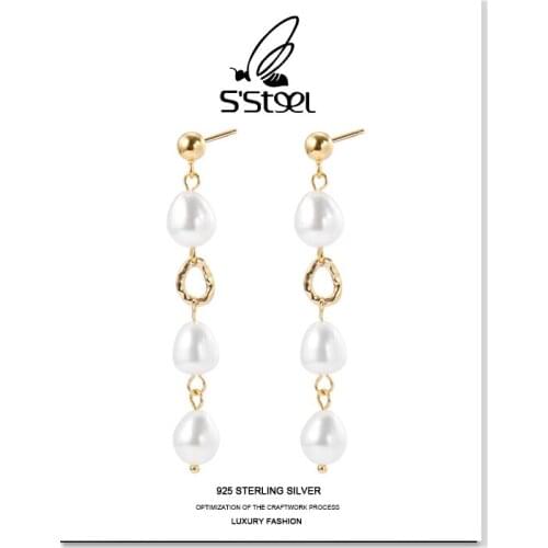 SSTEEL Baroque Pearl Earrings For Women 925 Sterling Silver Drop Earring 2020 New Fashion Earings Bijoux Argent 925 Jewellery