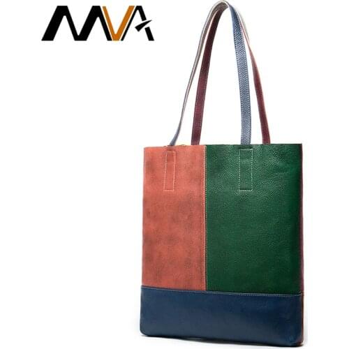 MVA Bag Womens Genuine Leather Handbags Women Shoulder Bags Patchwork Crossbody Bag For Woman Casual Tote Leather Shopper Bag