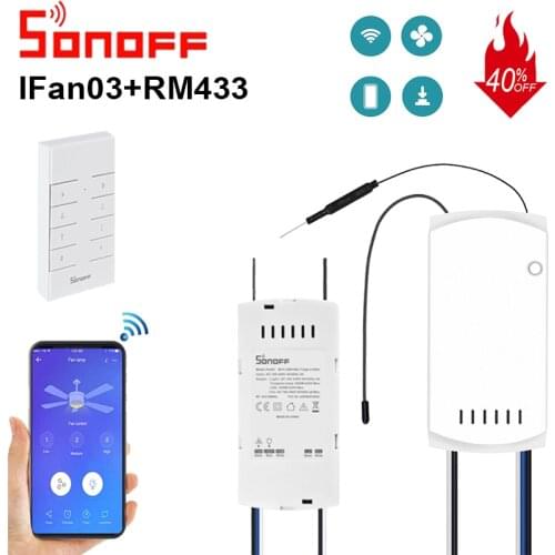 Sonoff IFAN03/RM433 Wifi Smart Ceiling Fan Dimmer Switch Fan with Led Light Speed Remote Control 433mhz Work with Google Home