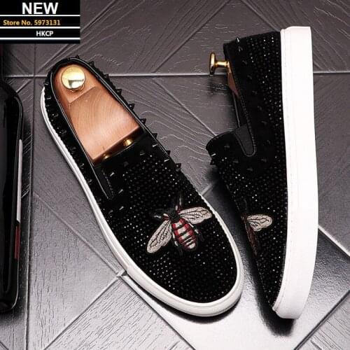 Embroidery Luxury Mens Casual Loafers Rhinestone Slip-on Lazy Prom Wedding Party Dress Shoes