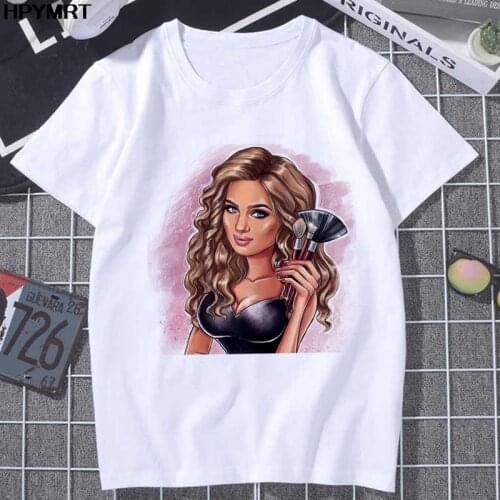 Women Clothes 2021 Summer Thin Section T Shirt Harajuku Sexy beauty makeup Print Tshirt Leisure Short sleeve Streetwear T-shirts