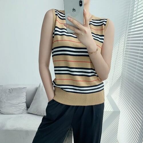 Striped vest sleeveless round neck T-shirt womens knitted vest shoulder strap bottom shirt 2020 summer new