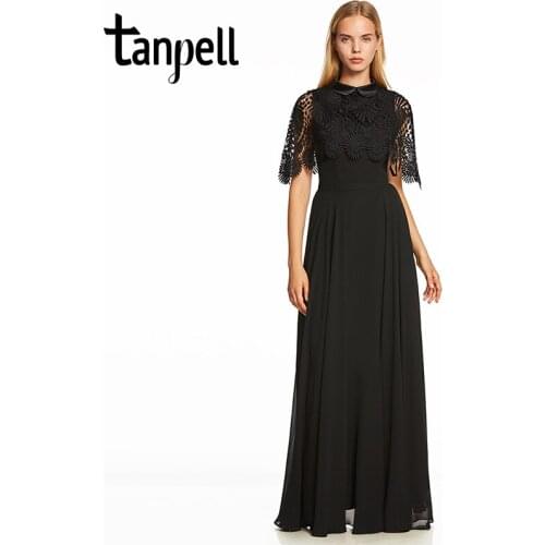 Tanpell high neck lace evening dress elegant black half sleeves floor length a line gown women homecoming formal evening dresses
