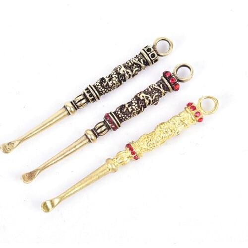 1pc Ear Spoons Retro Brass Dragon Portable Ear Cleaning Tool Ear Pick Ear Wax Remover Curette Cleaner Keychain Pendants