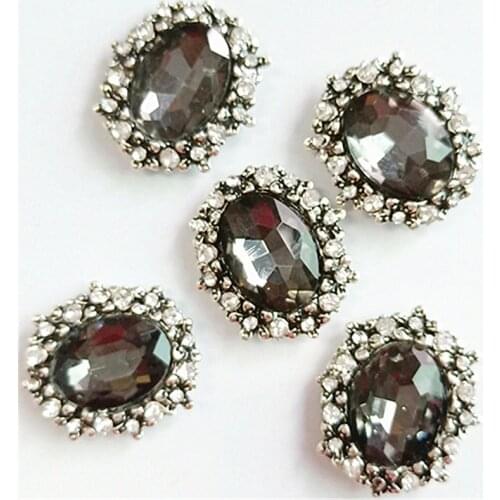 10Pcs/Lot 20mm*23mm Chic Oval Black Rhinestone Buttons Flatback Decorative Wedding Invitation Girl Hair DIY Jewelry Accessories