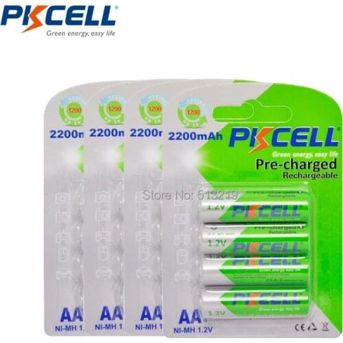 16PCS x PKCELL 1.2v AA battery NIMH Rechargeable Batteries 2200MAH Ni-MH Low Self Discharger 2A LSD can replace LR6 for toy