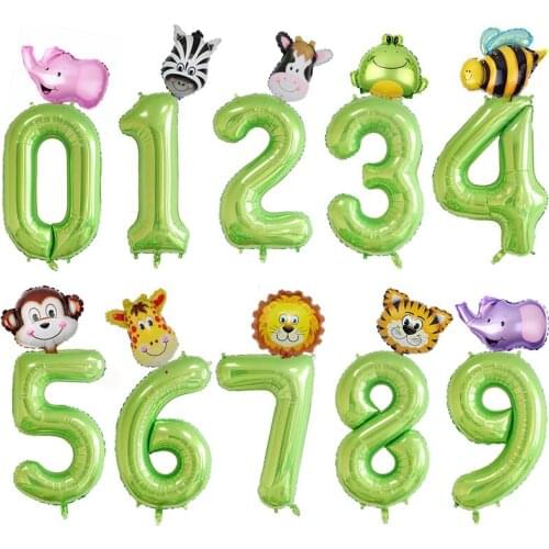 2pcs 40inch Foil Number Balloons Green Number Ballon Jungle Safari Party Helium Balloon Kids Boy Birthday Baby Shower DIY Decor