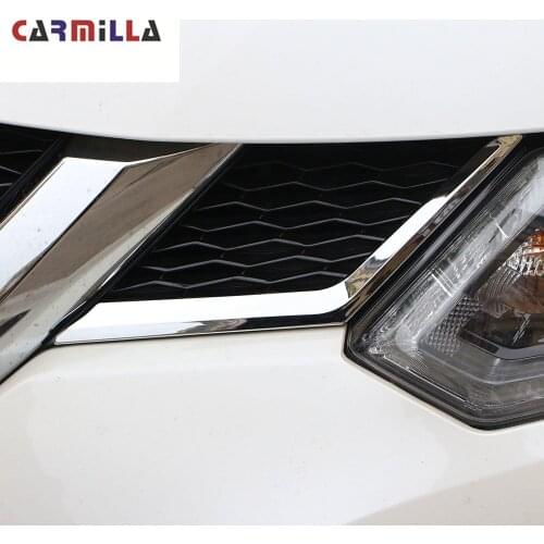 2PCS ABS Chrome Front Middle Net Ornament Cover Trims Garnish Stickers for Nissan Xtrail X-trail T32 Rogue 2014-2020