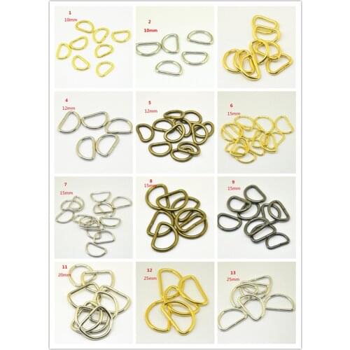 30 pcs 0.4''/0.48''/0.6''/0.8''/1/1.5''IN Metal D-shaped buckle NonWelded D Dee ring Sewing clothes Strapping Bags Accessories