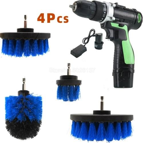 4PCS 12V Electric Drill Kit Scrubber Brush Set For Shower Bathroom Car Leather Plastic Wooden Furniture Cleaning Power Surfaces