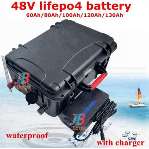 48V 60Ah 80Ah 100Ah 120Ah 130Ah LiFepo4 lithium battery BMS 16S for electric boat Solar system inventer motorhome+10A charger