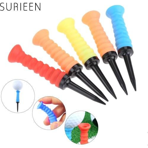 5 Pcs/bag Golf Tees 82mm Rubber Elastic Tee Flexible Top Low Resistance Plastic Golf Spring Tees Mixed Colors Golf Accessories