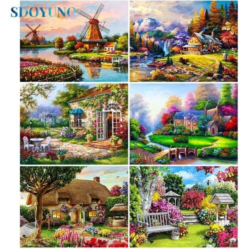 SDOYUNO 5D DIY Diamond Painting Scenery Full Square Diamond Mosaic Diamond Embroidery Cross Stitch Landscape Rhinestone Pictures