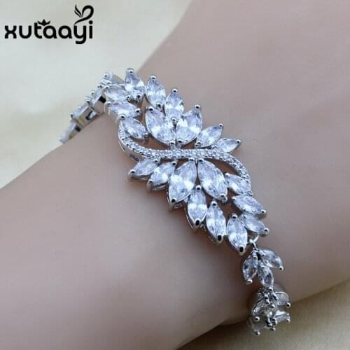New Flower White Cubic Zirconia And Crystal Sterling Silver colorcolor Jewelry Adjustable Link Chain Bracelet length 18+3 cm