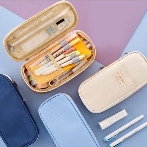 Macaroon Color Canvas Pencil Case Zipper Closure Stationery Pencil Cases Bag Pencil Pouch Printed Pen Case School Office Bag