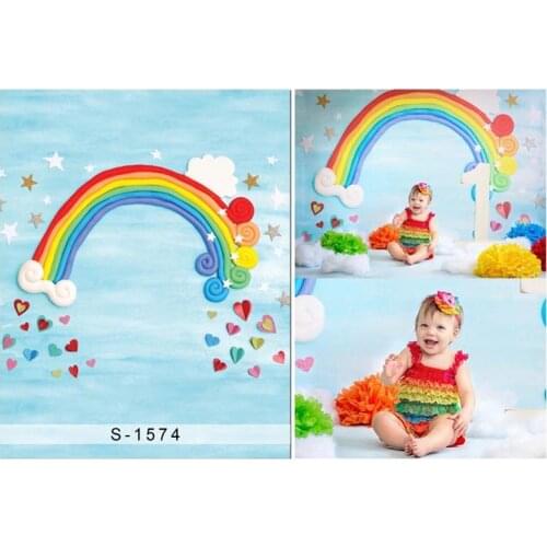Photography Background Blue Sky White Clouds Rainbow Stars Newborn Baby Birthday Background Professional Photo Studio Backdrop