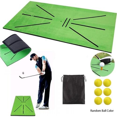 Golf Swing Mat Hitting Batting Direction Indoor Home 12 x 24" Golf Swing Training Pad with 6 Pcs Practice Ball Golf Equipment