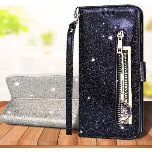 For Huawei Y7(2019)/Y7 Prime(2019)/Enjoy 9/Y7 Pro 6.26in Fashion Shine Glitter Zipper Wallet Bag Phone Leather Case Stand Cover