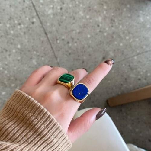 New Simple Multicolor Retro Square Ring Temperament Color Stone Geometric Rings For Women Girls Fashion Jewelry Gift