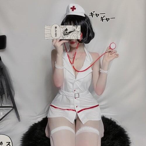 Clothes Women Sexy Erotic Nurse Uniform Temptation Playful Hanging Neck Cosplay Anime Kawaii Porno Lingerie Set Slutty Clothes