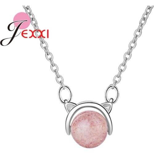Hot Sale Lovely Women Girls Party Engagement Jewelry 925 Sterling Silver Necklace With Pink Round Crystal Wholesale