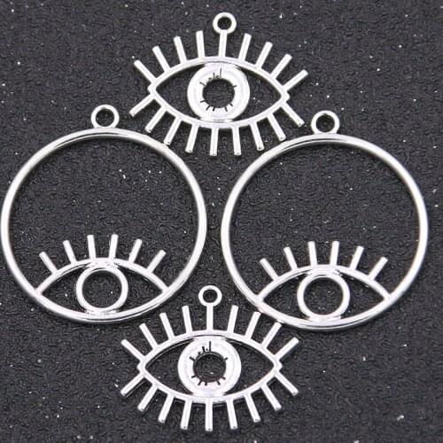 10Pcs 2 Styles Charm Eye Pendant Silver Handmade Round Decoration Retro DIY Jewelry Accessories Found