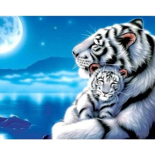 Full 5d Diy Square,Round Diamond Painting Cross Stitch -White tiger- 3d Embroidery Rhinestone Home Wall Sticker decor