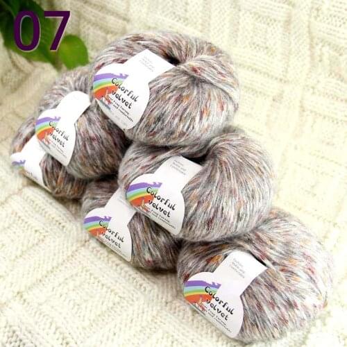 Sale of colorful 6ballsX50g thread camel hair color broken dyed line knitted scarf coat line mohair wool Colorful Silver 07