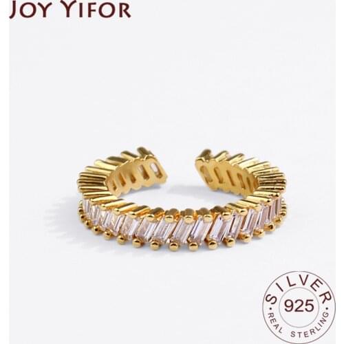 925 Sterling Silver Irregular Handmade Ring for Women Creative Geometric Zircon Strip Anillos Jewelry Gift Adjustale