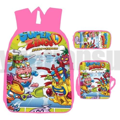 3D Print Schoolbags Pink Super Zings Series 4/5/6 Backpack Men Anime Superzings 3 Pcs/Set Harajuku Pencil Case Shoulder Bag