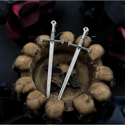 Gothic Silver Color Sword Long Earrings For Women Hanging Beads Occult Dark Jewelry Womens Earngs 2021 New Trend Wholesale