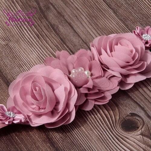 Pearl Big Chiffon Flower Sash Shining Rhinestone Polygonal Floral Maternity Belt Fashion Wedding Decoration Photography Props